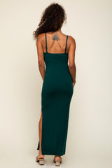 Forest Green Ribbed Side Slit Midi Dress