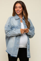 Blue Round Raw Edge Hem Denim Maternity Jacket