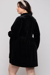 Black Velvet Button Down Maternity Plus Mini Dress