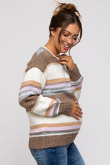 Mocha Striped Drop Shoulder Maternity Sweater