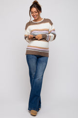 Mocha Striped Drop Shoulder Maternity Sweater