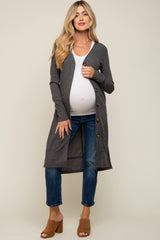 Charcoal Rib Knit Front Button Maternity Cardigan