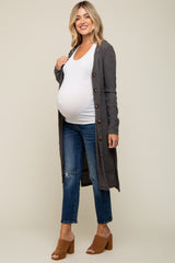 Charcoal Rib Knit Front Button Maternity Cardigan