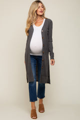 Charcoal Rib Knit Front Button Maternity Cardigan