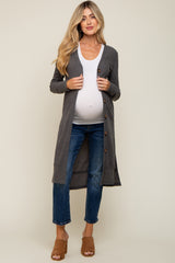 Charcoal Rib Knit Front Button Maternity Cardigan