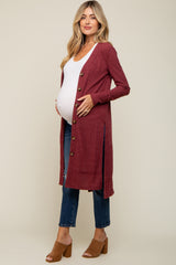 Burgundy Rib Knit Front Button Maternity Cardigan