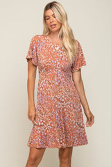 Peach Floral Short Sleeve Maternity Dress