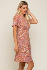 Peach Floral Short Sleeve Dress