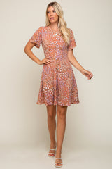 Peach Floral Short Sleeve Dress