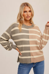 Taupe Striped Colorblock Maternity Knit Top