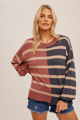 Mauve Striped Colorblock Maternity Knit Top