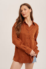 Rust Satin Checkered Print Maternity Blouse