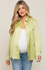 Lime Satin Checkered Print Maternity Blouse