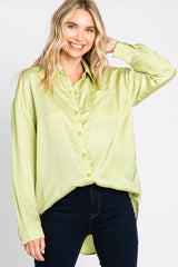 Lime Satin Checkered Print Maternity Blouse