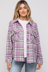 Lavender Plaid Button Down Maternity Flannel