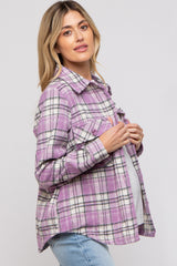 Lavender Plaid Button Down Maternity Flannel