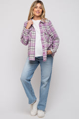 Lavender Plaid Button Down Maternity Flannel