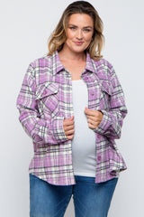 Lavender Plaid Button Down Plus Maternity Flannel