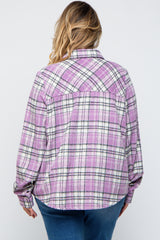 Lavender Plaid Button Down Plus Maternity Flannel