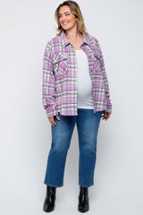 Lavender Plaid Button Down Plus Maternity Flannel