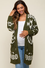 Olive Print Fuzzy Maternity Cardigan