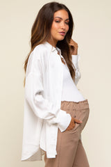 White Striped Silky Maternity Button Down Blouse