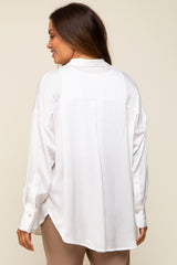 White Striped Silky Maternity Button Down Blouse