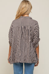 Black Gingham Button Up Collared Boxy Maternity Top