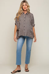 Black Gingham Button Up Collared Boxy Maternity Top