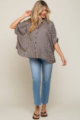 Black Gingham Button Up Collared Boxy Maternity Top