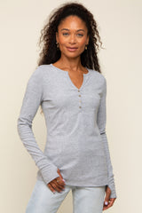 Heather Grey Button Front Long Sleeve Maternity Top