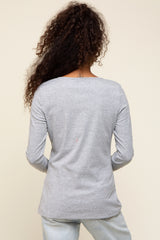 Heather Grey Button Front Long Sleeve Top