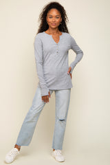 Heather Grey Button Front Long Sleeve Top