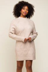 Beige Knit Long Sleeve Sweater Dress