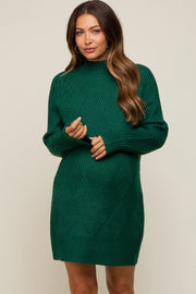 Hunter Green Knit Long Sleeve Maternity Sweater Dress