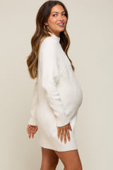 Cream Knit Long Sleeve Maternity Sweater Dress