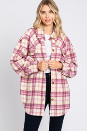 Magenta Flannel Plaid Button Up Shacket