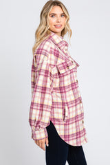 Magenta Flannel Plaid Button Up Shacket