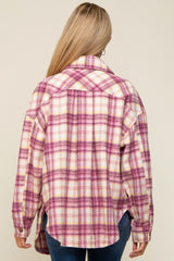 Magenta Flannel Plaid Button Up Maternity Shacket