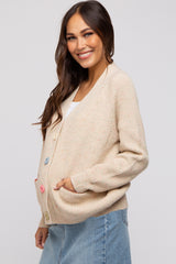 Beige Multi-Color Button Maternity Cardigan