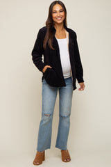 Black Corduroy Plaid Fleece Lined Button Down Maternity Shacket