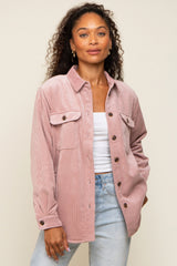 Mauve Corduroy Plaid Fleece Lined Button Down Maternity Shacket