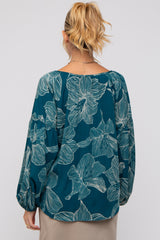 Teal Floral Tie Detail Long Sleeve Maternity Blouse