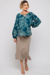 Teal Floral Tie Detail Long Sleeve Maternity Blouse