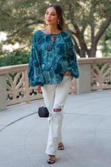 Teal Floral Tie Detail Long Sleeve Maternity Blouse