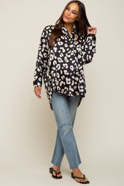 Black Animal Print Long Sleeve Maternity Blouse