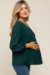 Forest Green Long Puff Sleeve Maternity Blouse Top