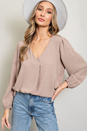 Mocha Long Puff Sleeve Blouse Top