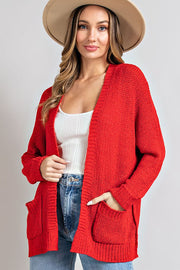 Red Cuff Sleeve Cardigan