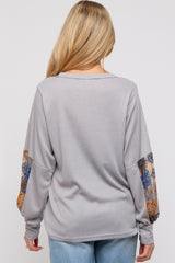 Grey Waffle Knit Contrast Sleeve Maternity Top